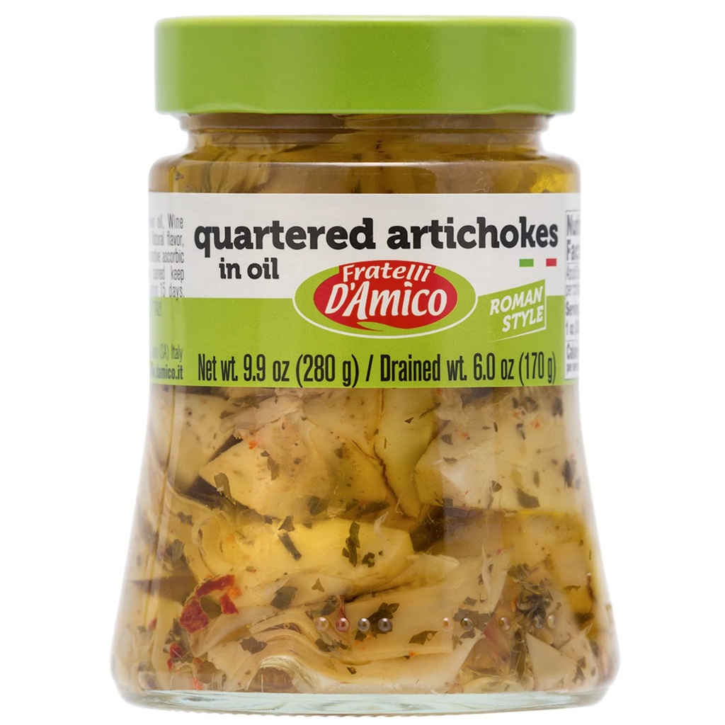 FRATELLI D'AMICO - Quartered Artichokes In Oil "Roman Style", Premium Quality, Chef Selection, 9.9 oz (280 g), Antipasto, Seasoned, Carciofi, Προϊόν της Ιταλίας