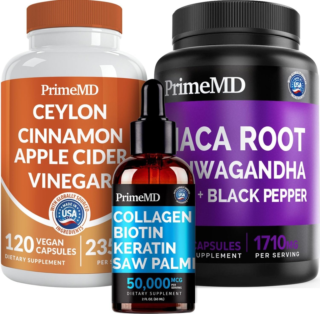 5-in-1 Ceylon Cinnamon (120ct), 4-in-1 Biotin Collagen Keratin Saw Palmetto (2 fl oz - 1 Pack) & 6in-1 Maca Root Ashwagandha (120ct) - Grafik & Immune Support Supplement, Skin & Immune Support Supplement