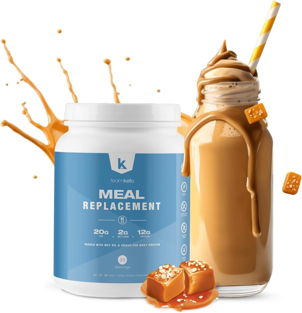 TakımKeto Meal Yenileme Toz Gluten Ücretsiz Contains MCT tozu, Şok yağı, çimli whey protein tozu ve% 100 doğal lezzetler için Boost DWsis- Low Carbs & Energy Boost- 742g- Salted Caramel
