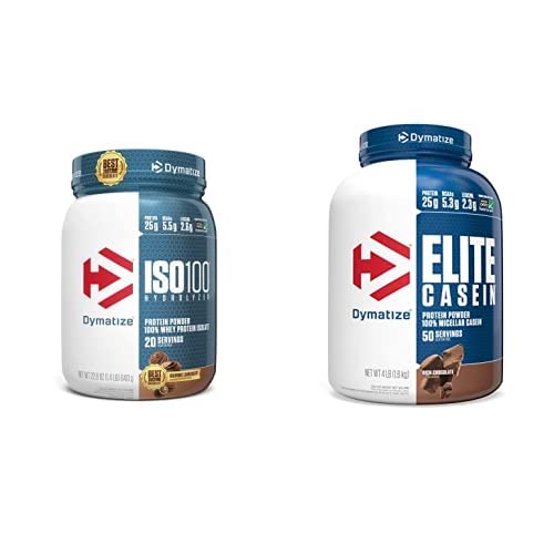 Dymatize ISO100 Hydrolyzed Protein Powder, 25g 100% Whey Isolate Protein, Gourmet Chocolate, 20 Servings Elite Casein Protein Powder, 100% Micellar Casein, Πλούσια Σοκολάτα, 4 Λίρες