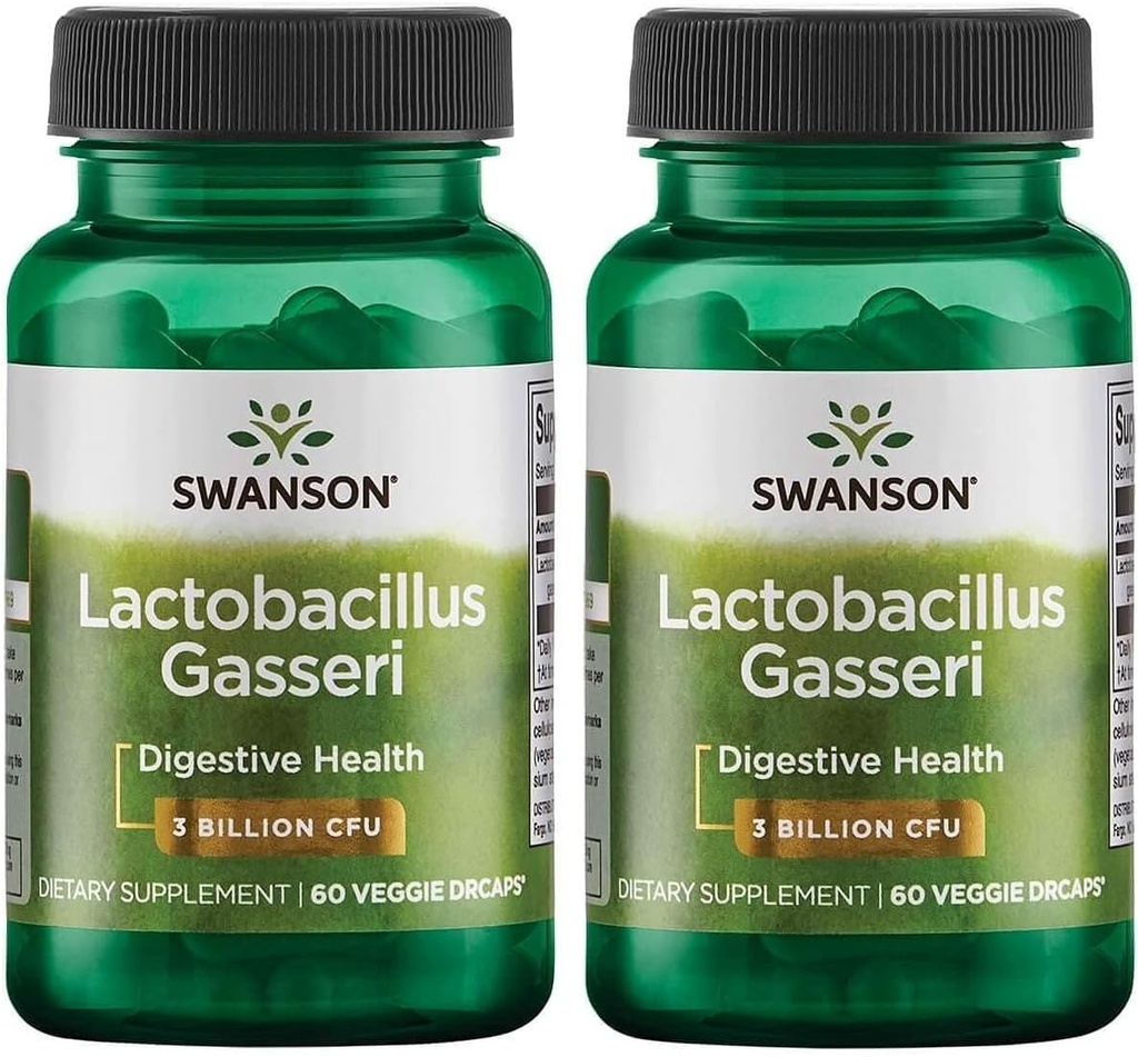 Swanson Lactobacillus Gasseri - Probiotic συμπλήρωμα που υποστηρίζει την Digestive Υγεία με 3 δισεκατομμύρια CFU - Σχεδιασμός-απέλαση κορεσμού & λιπώδης μεταβολισμός Υποστήριξη - (60 κάψουλες λαχανικών) 2 μπουκάλια