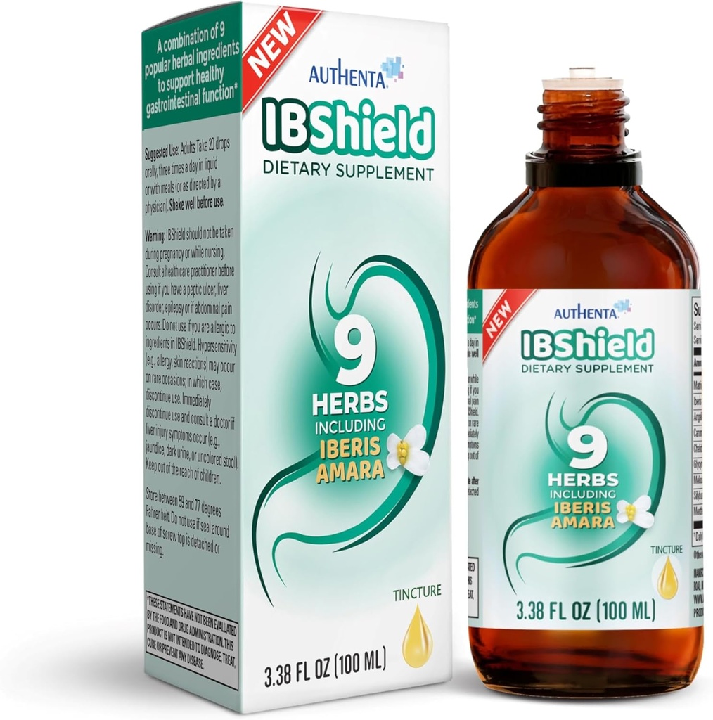 IBShield Tincture 100 ml | 6+3=9 Herbs | Iberis Amara, Peppermint, Chamomile, Lemon Balm, Caraway, Licorice, Angelica, Celandine & Mary'nin Butle | Original Herbal Formula Desteği