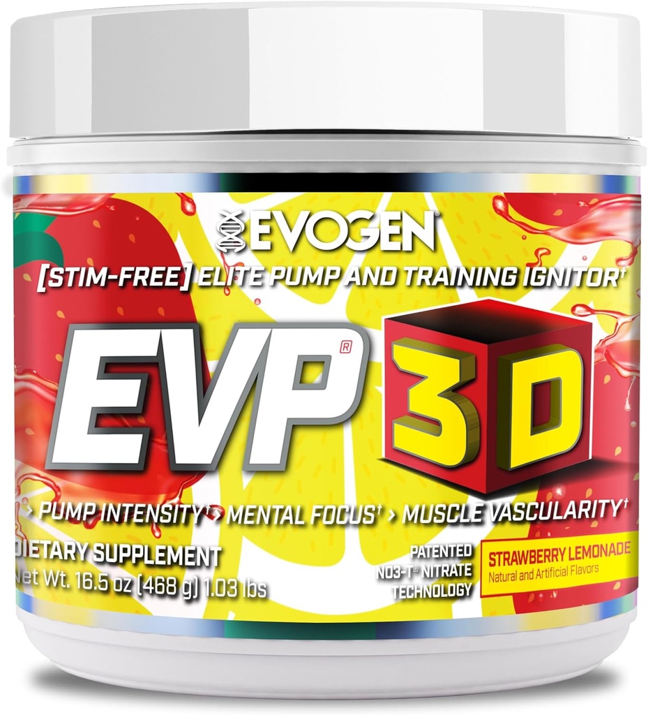 Evogen EVP 3D - Erkekler ve Kadınlar için Stim Free Pre Workout Toz | Sugar Free Non Stim Preworkout with Beta Alanine and Kretine for Energy & Pump | Strawberry Lemonade | 40 Hizmetler