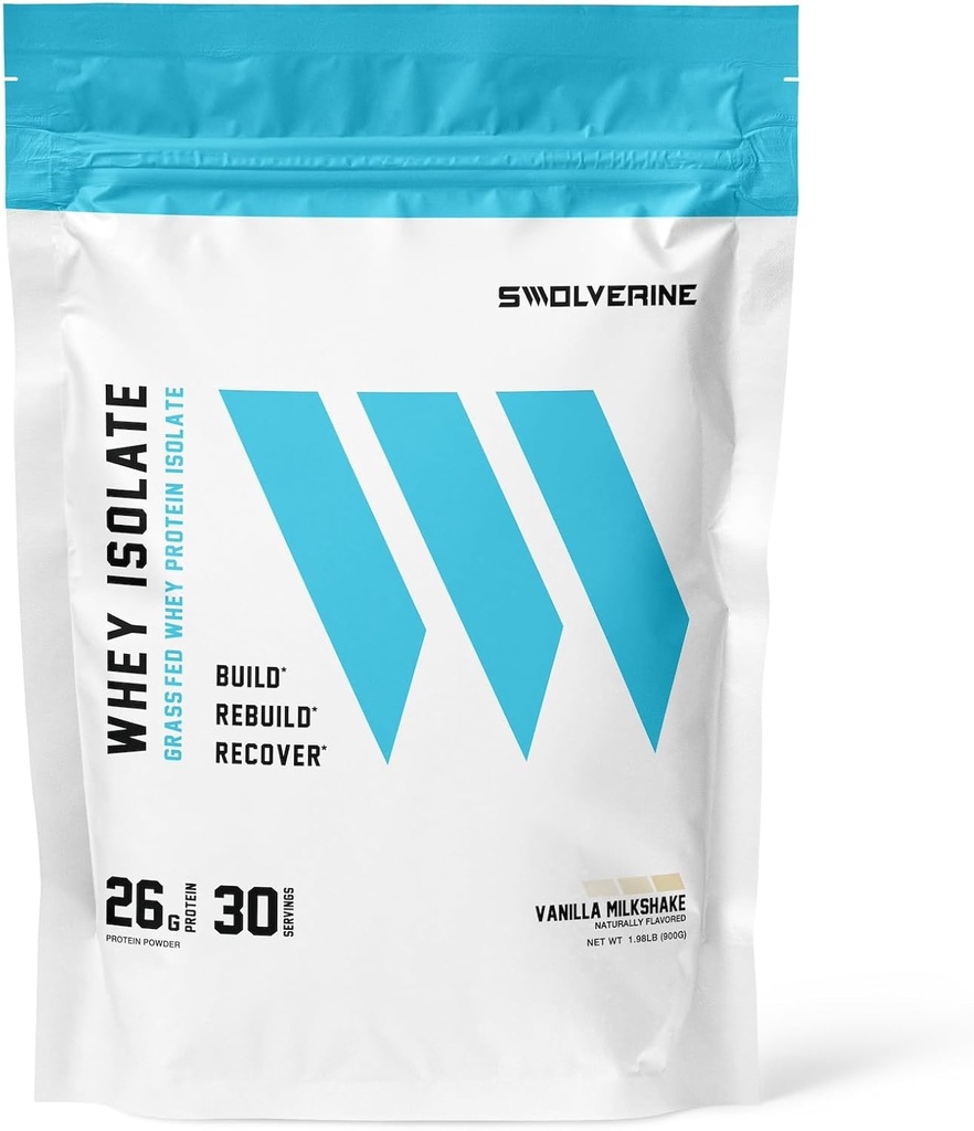 Swolverine Whey proteini | 26g protein, Grass-Fed rBGH Free, Non-GMO, Digestive Enzymes (30 Hizmet, Vanilla Milkshake)