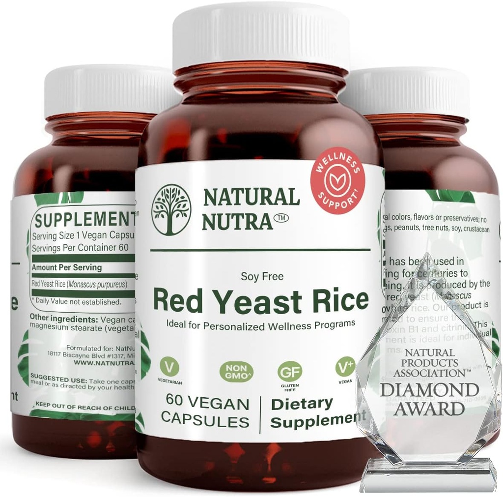Doğal Nutra Red Yeast Rice Extract, Cardiovascular Destek, Gelişmiş Immunity Yardımlar Vücut Yağları ve Kalp Sağlığını Sağlar, Gluten Free Supplements, 600 60 Capsules (3 Pack)