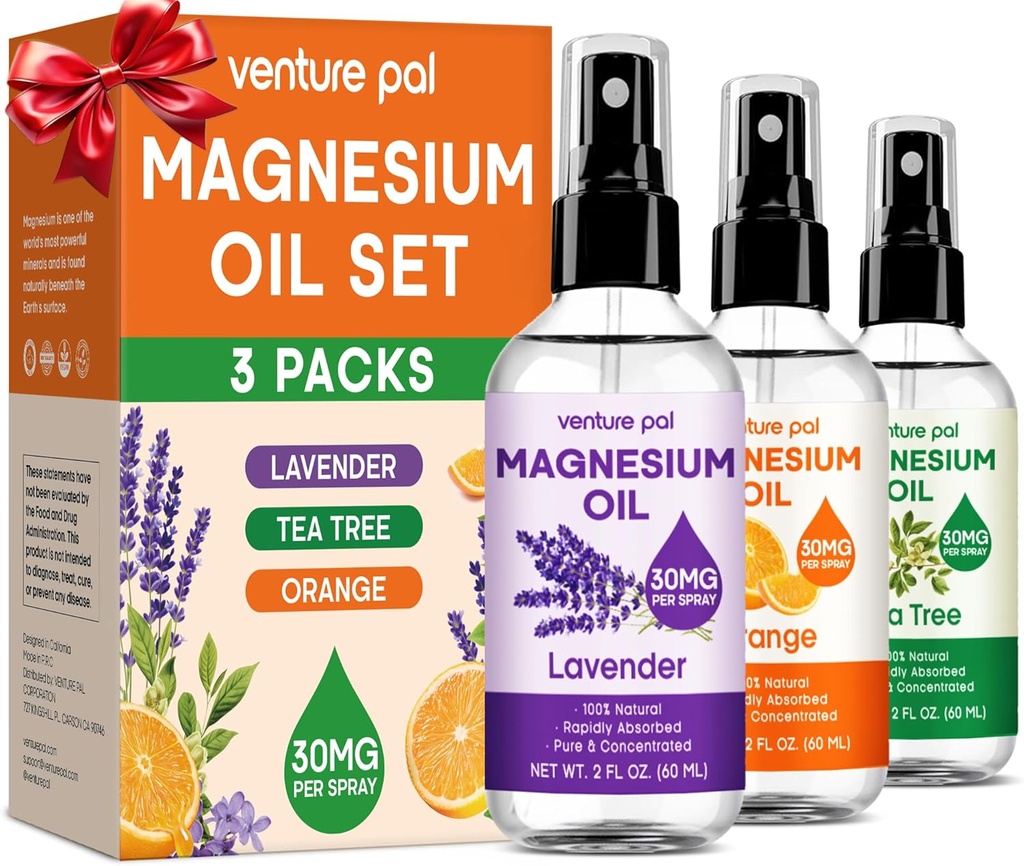 Venture Pal 3-Pack Topical Magnesium Oil Spray Set for Feet – Ιδανικό δώρο για χαλάρωση, καλύτερο ύπνο, ανακούφιση μυών για τα πόδια & αρθρώσεις, υγιή μαλλιά & δέρμα. Γρήγορη απορρόφηση, μη λιπαρή