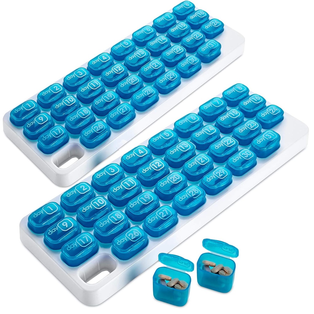 Aylık Pill Organizer - (Pack of 2) 31 Gün Pill Büyük Yeniden Taşınmaz İlaçları Pods, Portatif Pill Case Box ve Get for Daily Medicine and Vitamins, Great for Travel