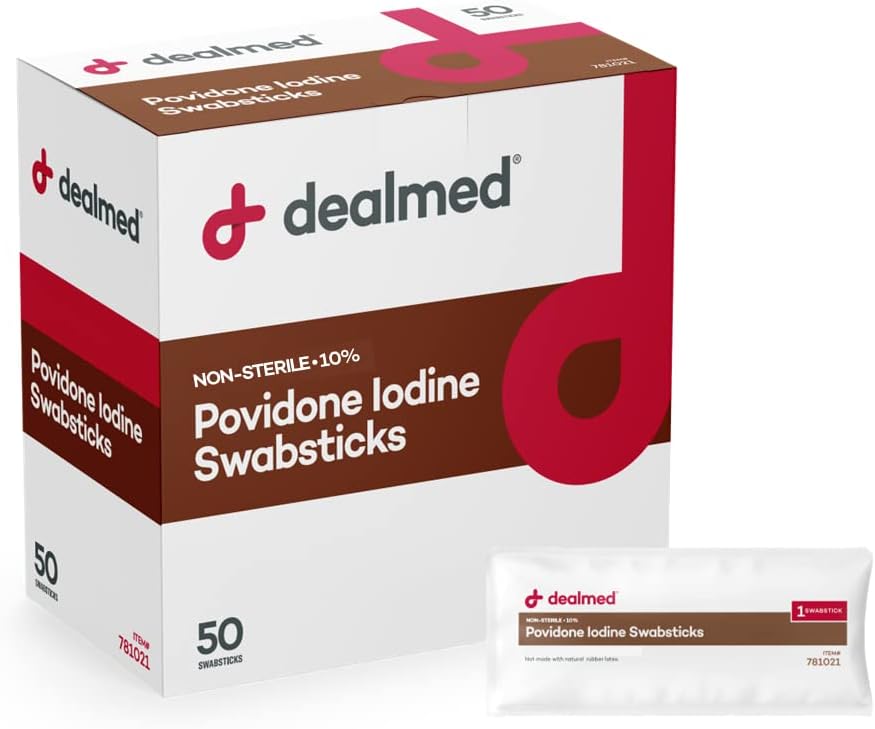Povidone Iodine 10% Swabsticks - Ατομικά σφραγισμένα πακέτα Ιδανικά για τη φροντίδα τραύματος και φορητά κουτιά πρώτων βοηθειών, 50/Box (Pack of 1)