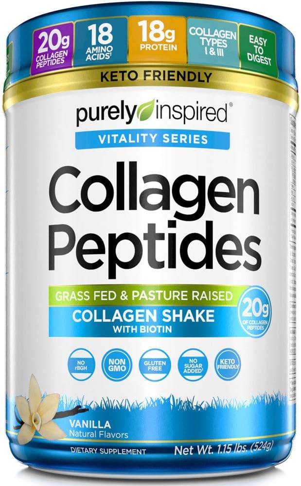 Purely Inspired Collagen Toz Collagen, Toz | Kadınlar ve Erkekler için Collagen Supplements | Biotin ile Collagen Protein Toz | Vanilla, 1.15 lbs (23 hizmet)