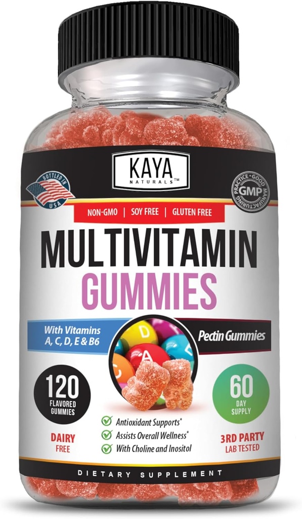 Kaya Naturals Adult Multi Vitamin Gummy, 120 Count, Biotin, Vitamin A, B-12, C & E, Including çinko, Folic Acid, Strawberry Flavor (120 Gummies)