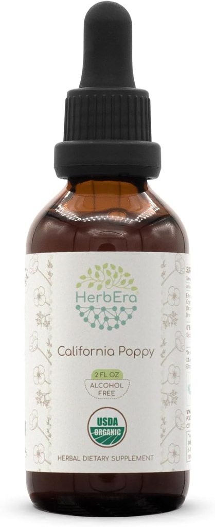 HerbEra California Poppy B60 USDA Organic Tincture | High-Potency Herbal Drops, Alkol-Free Extract | Sertifikalı Organik Kaliforniya Poppy (Eschscholzia Californica) kuru Herb ve Flower 2 fl ozz
