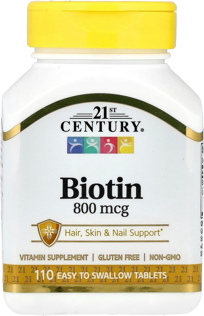 21. Yüzyıl Biotin Tabletleri, 800 mcg, 110 Kont (Pack of 3)