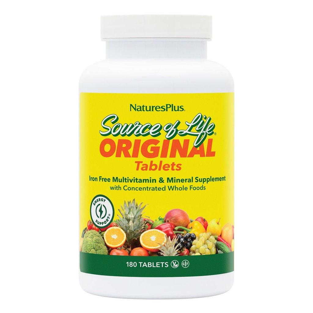 NaturesPlus Source of Life No Iron - 180 Tablets - Multi-Vitamin & Mineral Supplement - Υποστηρίζει τη φυσική ενέργεια & τη συνολική ευεξία - Χωρίς γλουτένη, χορτοφαγικά - 60 Σερβιέτες