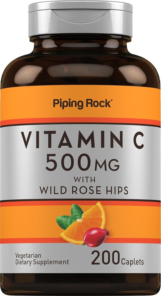 Piping Rock C | 500 mg | 200 Caplets | Rose HIPS | Vegetarian, Non-GMO, Gluten Free Supplement Supplement