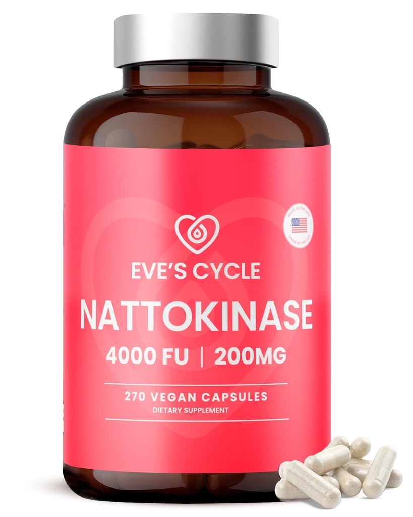 Eve's Rise Nattokinase Supplement 4000 FU - 270 Vegan Natto Capsules - Premium Japon Enzyme, Natural Blood Thinner, Organik, No Stearates, Non-GMO, USA
