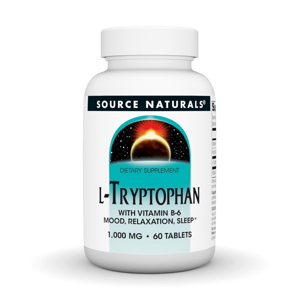 Source Naturals L-Tryptophan with Vitamin B-6 - Support Mood, Relaxation and Sleep - 1000 mg - 60 Tabletler