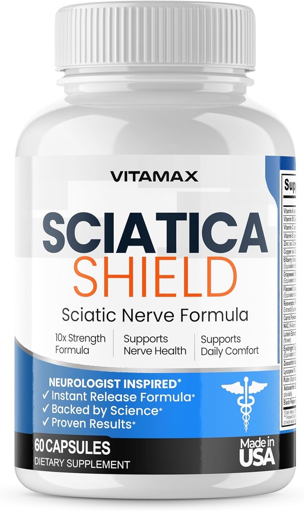 Sciatic Nerve Health Support Supplement – 10x Formula Alfa Lipoic Acid Folic Asit, Turmeric, Glucosamine, MSM, Vitamin B Kompleksi - ABD'de Yapılan - 60ct