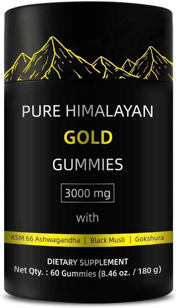 Pure Himalaya Gold Gummies | Ashwagandha'da Zengin, Gokshura Fulvic Acid 85 Micronutrients for Men, Women | Nodrew Sugar | Non-GMO | Natural Organic 60 Gummies Per Boxdha