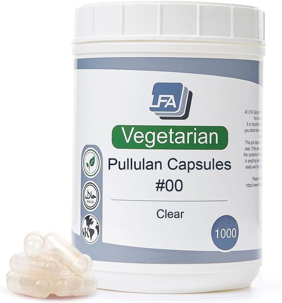 Empty 00 Capses - Vegan Pullulan - 1000 Count Vegetarian Capses Empty - Συνδεδεμένες μεγέθυνση 00 κάψουλες λαχανικών - Veggie Caps for Capsule Filling Machine - Haal Kosher Tapioca