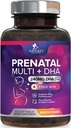 Folic Acid & DHA ile Prenatal Vitaminler, Fetal Brain Development Support with Folate & Omega 3's, Prenatal Multivitamin for Women, A, C, D, B6, B12 & Iron