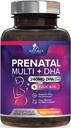Folic Acid & DHA ile Prenatal Vitaminler, Fetal Brain Development Support with Folate & Omega 3's, Prenatal Multivitamin for Women, A, C, D, B6, B12 & Iron