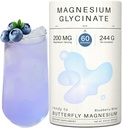 Magnezyum Glycinate Toz 200 mg | High Abxia Chelated Bisglycinate with Organic Butterfly Pea Flower | Supports Stress Relief, Calm & Sleep | 8.6 oz, 60 Servisler