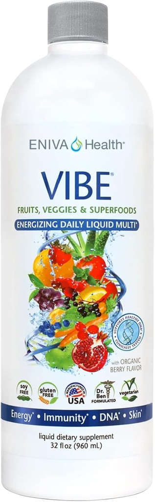 Eniva Health Vibe Liquid Multivitamins Mineral Vitaminleri A, B12, C, D, E & Amino Asits | Meyveler ve Veggies Kadınlar ve Erkekler için Günlük Tamam | Doktor Formulaed | USA Made | 32 oz