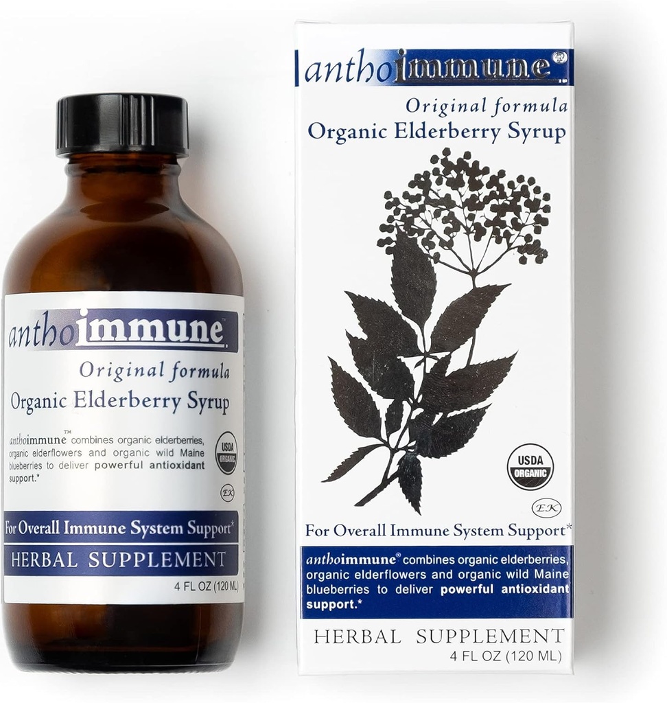 Organik Elderberry Syrup - Anthoimmune - Immune Support Supplement for Yetişkinler and Kids- USDA Organic, Ultra-Premium Black Elderberry Formula (4 oz) 24 Hizmetler