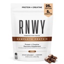 RNWY Πλήρης πρωτεΐνη, 25g πρωτεΐνης ζύμης + 5g μονοένυδρη κρεατίνη, Vegan, Γαλακτοκομικά-ελεύθερος, Ενημερωμένος αθλητισμός Πιστοποιημένος, μετά την προπόνηση ανάκτηση για αθλητές αντοχής, σοκολάτα, 21 υπηρεσίες