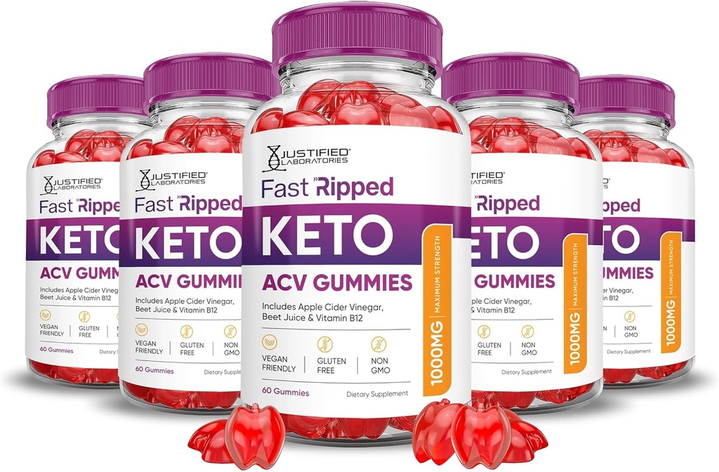 Justified Laboratories (5 Pack Fast Ripped DW ACV Gummies Advanced Formula 1000MG Fast R Formula 50 GMO 300 Gummys