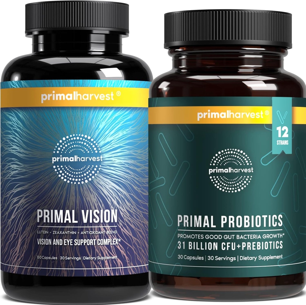 Primal Harvest Probiyotiks & Vision Supplements for Women and Men Vision and Eye Support Complex with Lutein, Zeaxanthin Sche