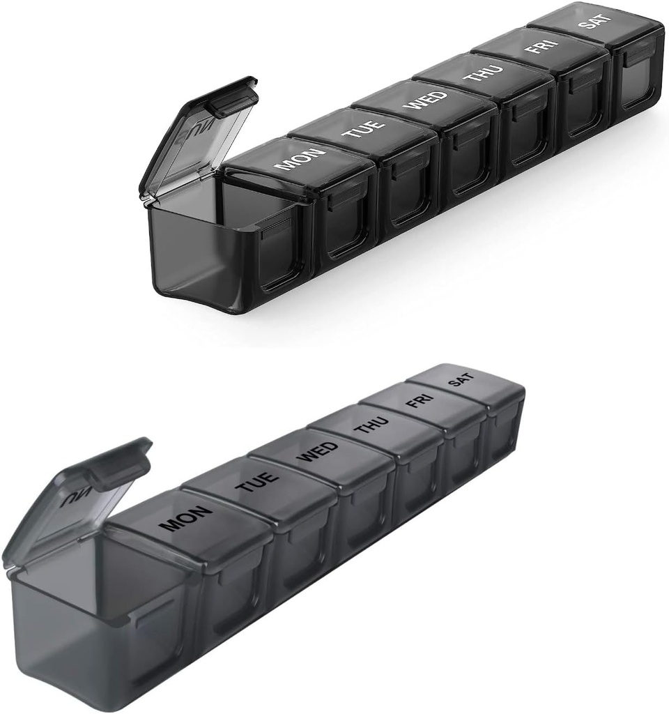 2 Pack Ekstra Büyük Pill Organizer, Sukuos Weekly Pill Case with Clear Lid, Arthritis Friendly Medicine Organizer for Pills /Vitamin/Fish Oil /Supplements, BPA Free, Easy to Clean