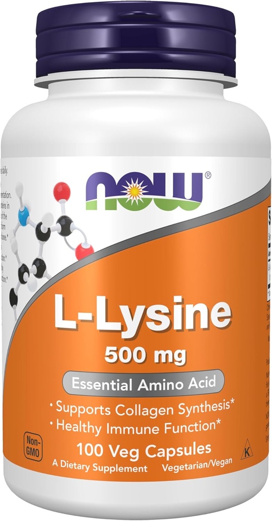 NOW Συμπληρώματα Τροφίμων, L-Lysine (L-Lysine Monohydrochloride) 500 mg, Amino Acid, 100 Veg Κάψουλες
