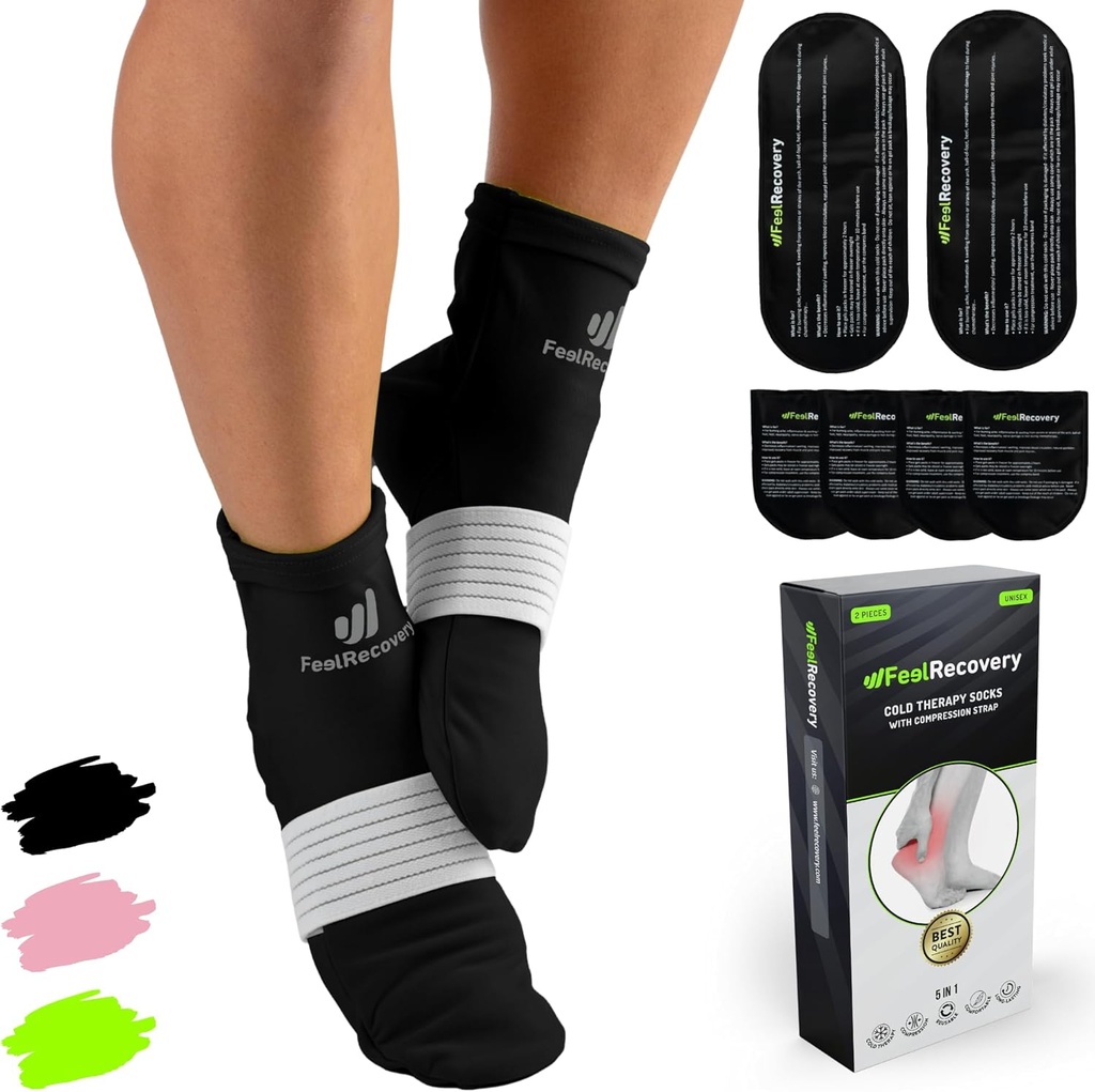 Buz Paketi Ayaklar için Socks - Reusable Hot&Cold Therapy Socks w/Compression Rafs - Cold Gel Pack for Neuropati, Foot Pain, Plantar Fasciitis & Sprates (Black, L/XL)