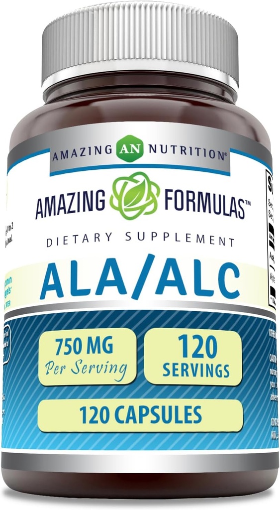 Amazing Formulas ALA/ALC (Alpha Lipoic Acid/Acetyl L-Carnitine) Tamam | 750 Mg Per | Capsules | Non-GMO | Gluten-Free | Made in USA (1 Pack, 120 Count)