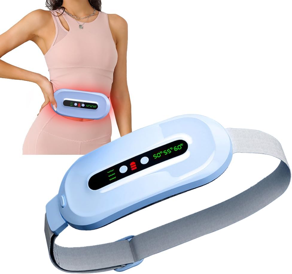 Dönem Cramps için portatif Isıtma Pad, 3 Heat Levels ve 3 Masaj Modes,Back Pain Relief Menstrual Belt for Women (Mavi)