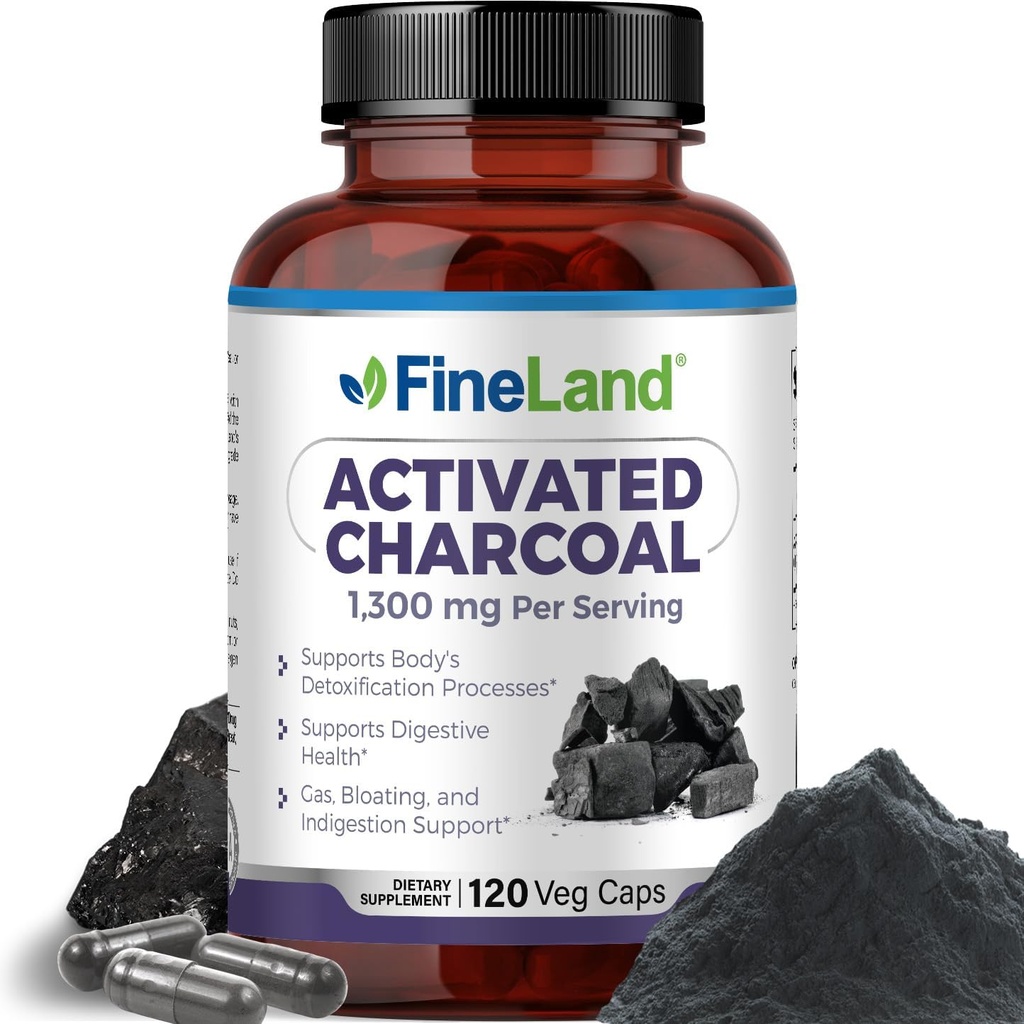 GüzelLand Aktif Charcoal 1300 mg - Gelişmiş Digestive Detox Cleanse, Gas ve Bloating, Circulation & Cholesteroal Support - ABD'de Made, 120 Vegan Pills