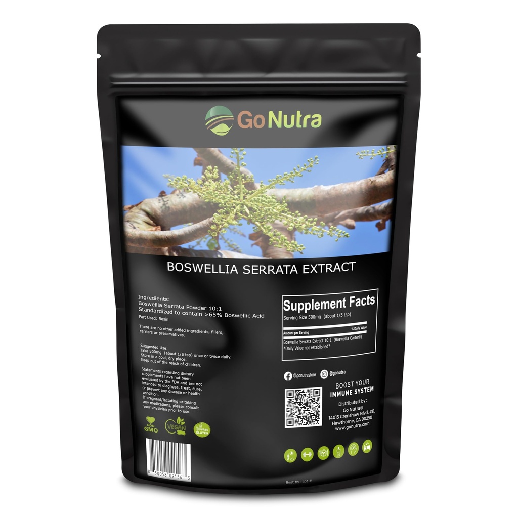 Go Nutra Boswellia Serrata Extract Powder 10:1 Δύναμη 65% Boswellic Acid Frankincense συμπλήρωμα κοινής υποστήριξης - 8 oz.