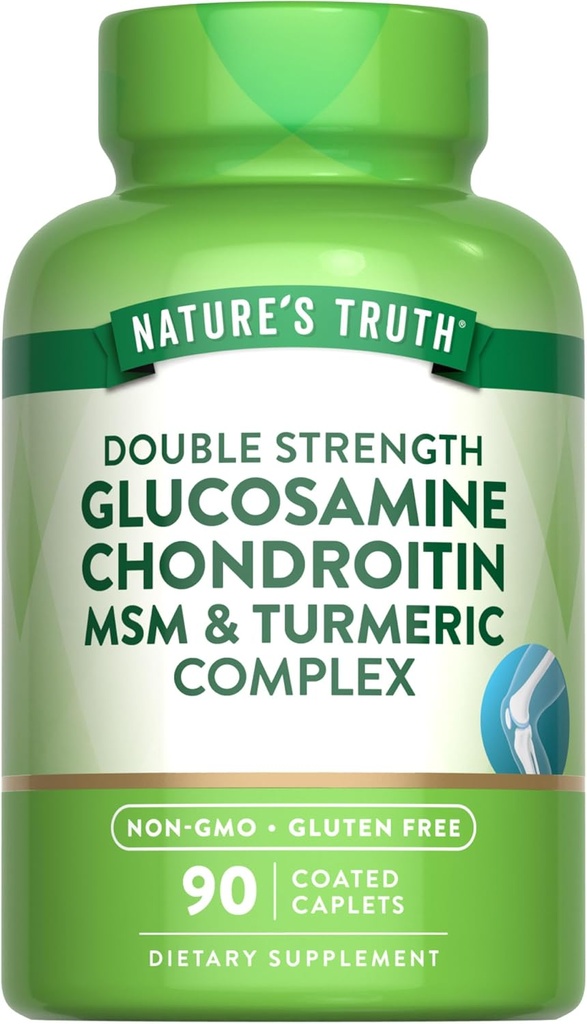 Nature's Truth Glucosamine Chondroitin MSM Kompleksi | 90 Caplets | with Turmeric | Double Strength | Non-GMO & Gluten Free Supplement Supplement