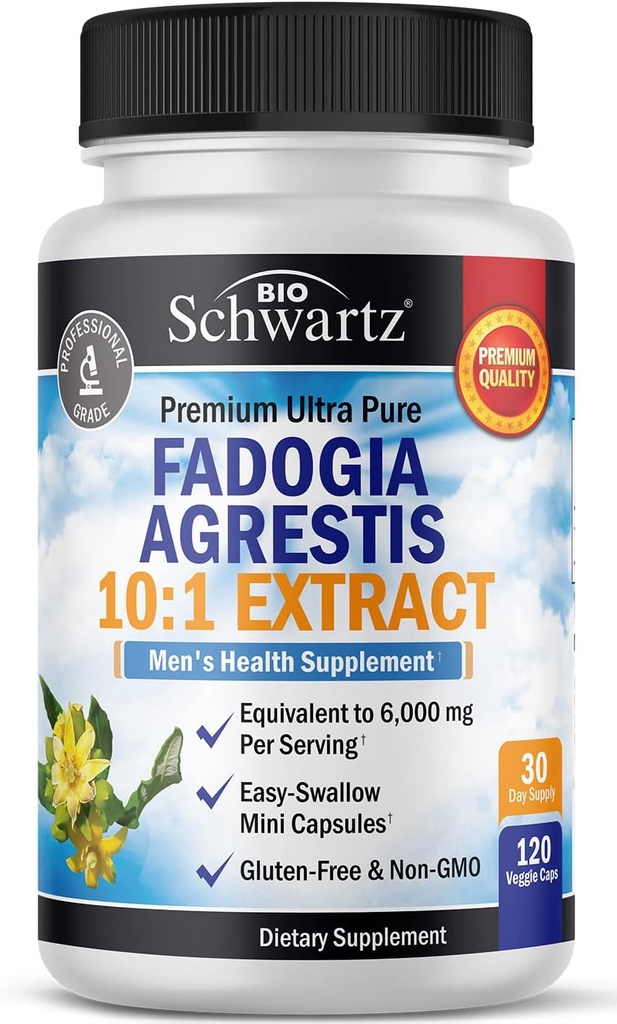 Fadogia Agrestis 600 mg Ultra Yoğun - 10 ila 1 Tür Tanıtımı 6000 mg Per Servis - Doğal Erkekler Sağlık Supplement (Gluten-Free & Non-GMO) 120 Veggie Capsules (Tam 30 Gün Supply)