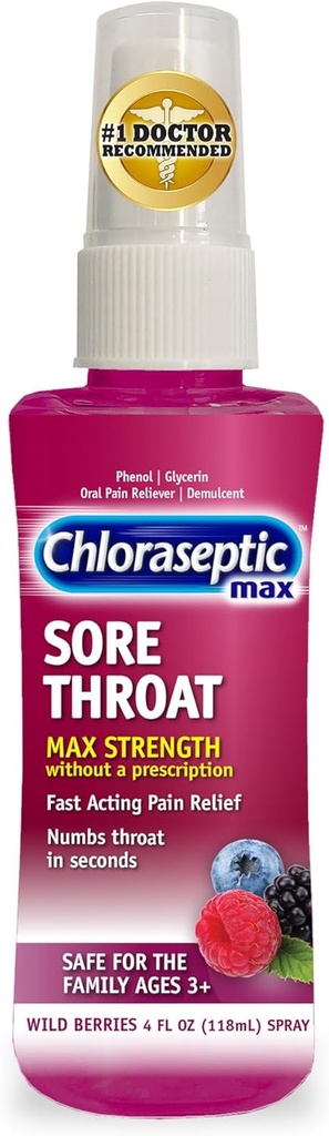 Chloraseric Max Strength Sore Throat Spray, Wild Cave Flavor, 4.0 fl oz