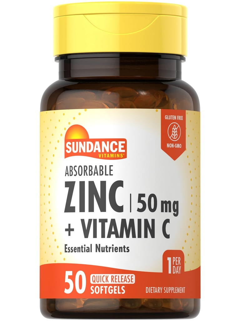 Sundance Απορροφήσιμος ψευδάργυρος με βιταμίνη C 50mg 