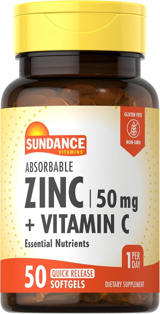 Sundance Absorbable Çinko ile C | 50 mg | 50 Softgels | Essential Nutrients | Non-GMO ve Gluten Free Supplement Supplement Supplement