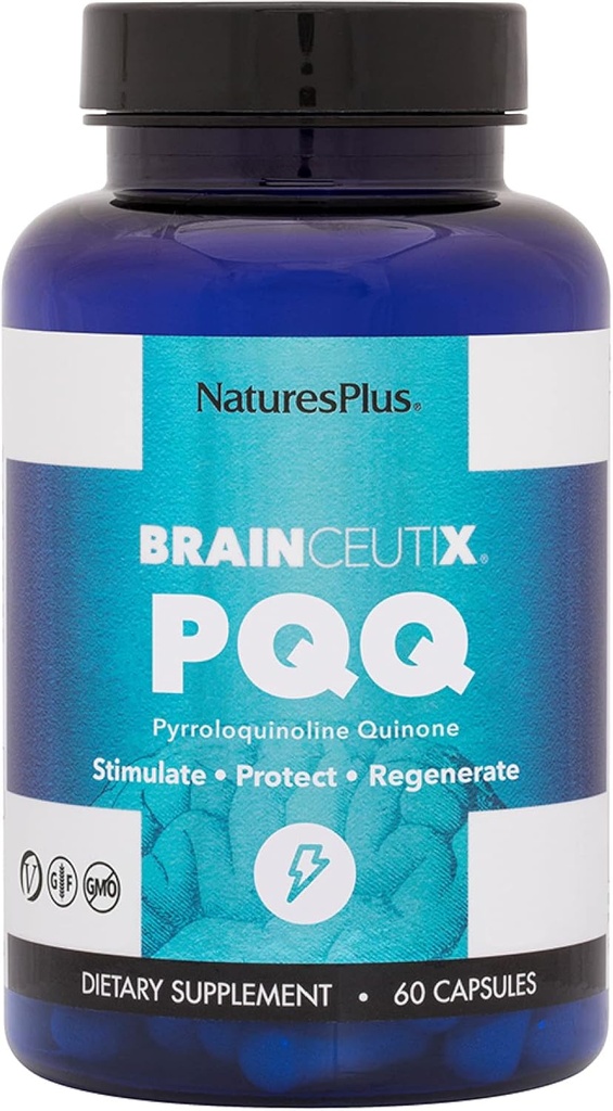 Natures Plus Brainceutix PQQ - 60 Vegan Κάψουλες - Συμπλήρωμα για Μνήμη, Καθαρότητα & Εγκεφαλική Ισχύς - Ενισχυμένη Ενέργεια, Καταπολέμηση της γήρανσης - Πυρρολοκινολίνη Κινόνη (PQQ) - Χορτοφαγική, Χωρίς Γλουτένη - 30 Σερβιέτες