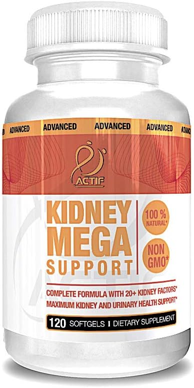 Actif Kidney Mega Support with 10+ Advanced Factors, Ενισχύει την Υγιή λειτουργία νεφρών, Kidney Cleanse, Non-GMO, Fast Acting, Made in USA, 120 Count