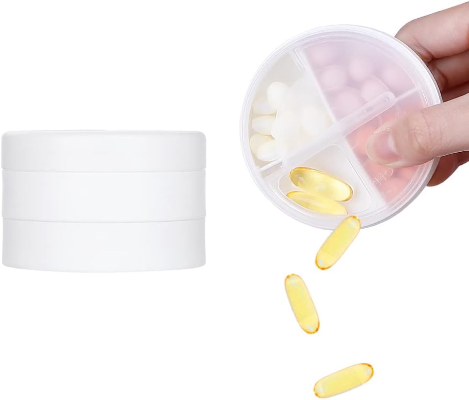 2 Layers Pill Case, KIGI Daily Pill Organizer with 8 Compartments 1 Day 4 Times Portable Pill Box Vitamin Organizer for Travel (White 3.1-2Inch)