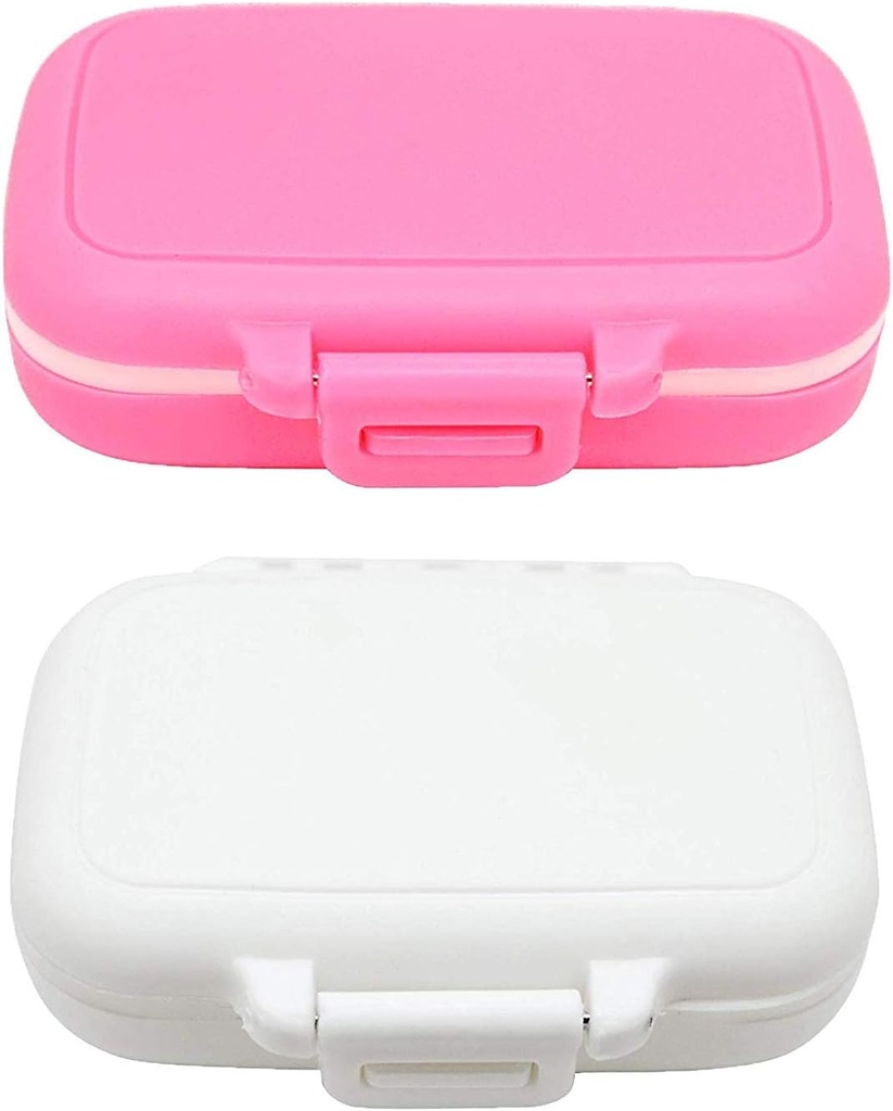 Küçük Pill Box Supplement Case for Pocket or Purse - 3 Yeniden taşınmaz Seyahat İlaçları İzin Verme - Günlük Vitamin Organize Kutusu (Pink+Beyaz)