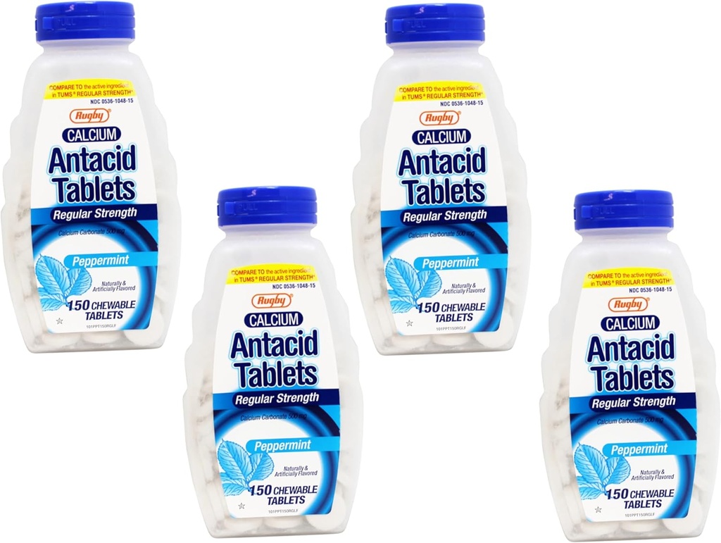 Ragkalya Karbonat 500 mg Antacid Tabletleri Peppermint, Düzenli Strengh, 150 Chewable Tabletler - 4 Pack