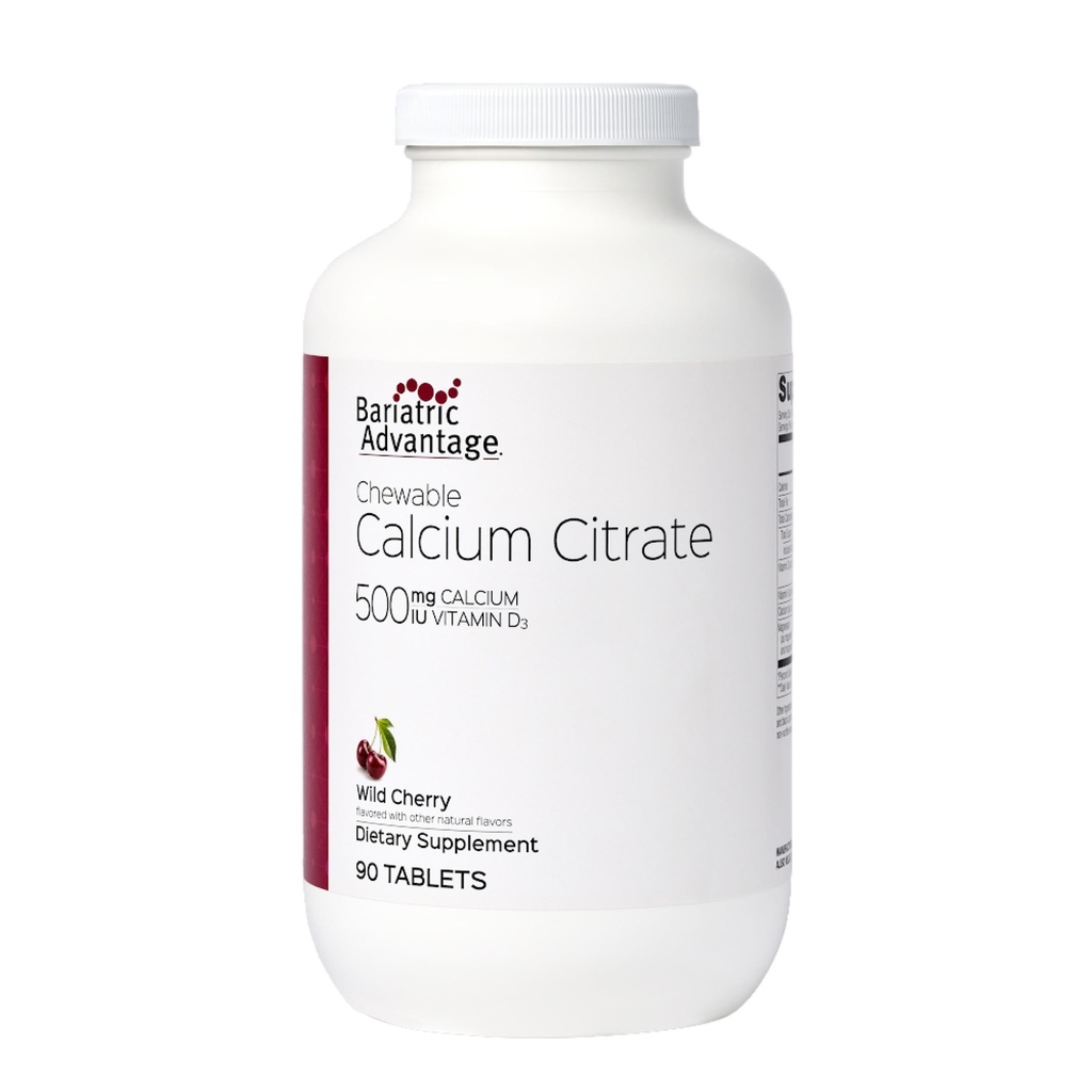 Bariatrik Avantajı Bariatrik Cerrahi Hastaları için D3 Vitamini ile Mikroizalize edilebilir 500 mg Citrate Chewable 500 mg with Vitamin D3 for Bariatrik Cerrahi Hastaları Aluding Gastrik Bypass ve Kol Gaztrektomi, Low Sugar - Wild Cherry Flavor, 90 Count