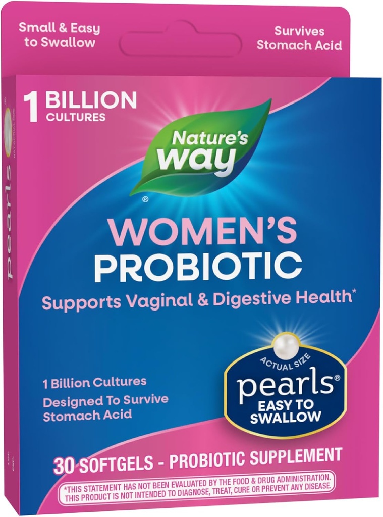 Nature's Way Women's Probiyotik Pearls, Supports Vaginal and Digestive Health*, 1 Milyar Canlı Kültür, Soğutma Gerekli, 30 Softgels (Pazarlama Vary)